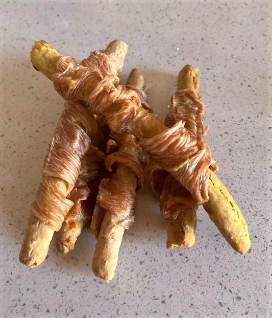 Delicious chicken twirled around a pumpkin/cinnamon biscuit stick