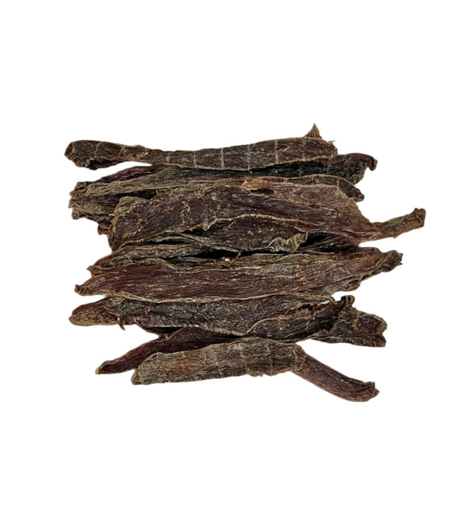 Duck Jerky on a white background