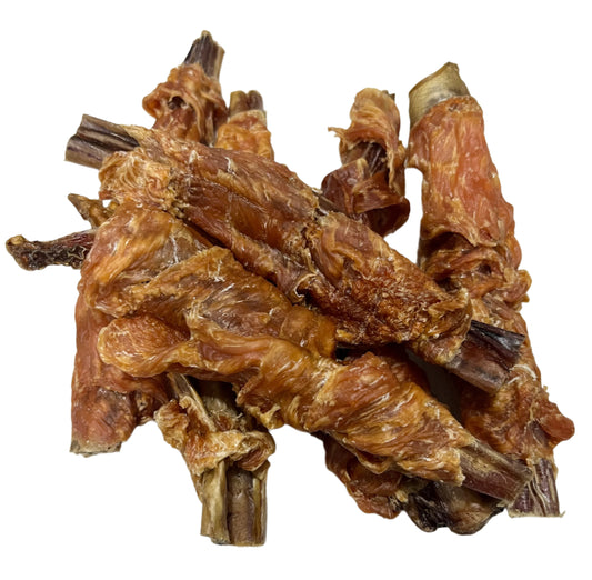 chicken & beef twists on a white background. Available from Yum Dog Treats Online